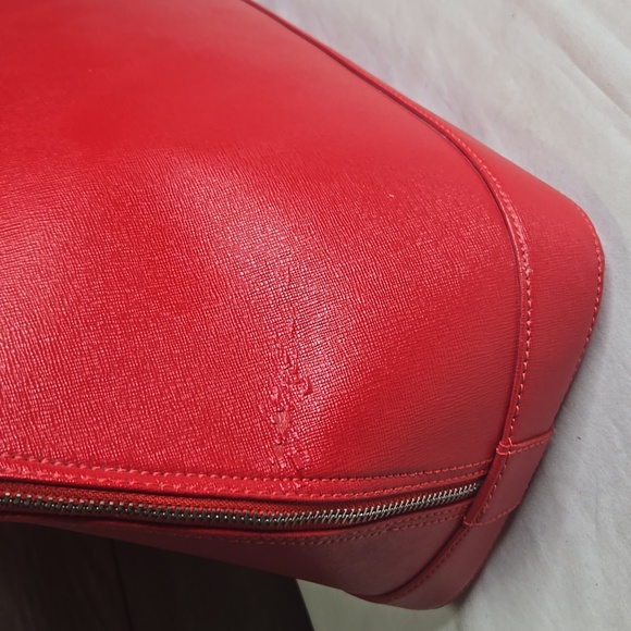 Large Furla Red Saffiano Leather Dome Satchel Handbag - Picture 4 of 10